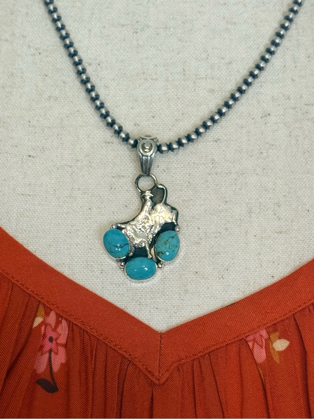 Jimmy Garcia Turquoise & Silver Cowboy Pendant Navajo Made